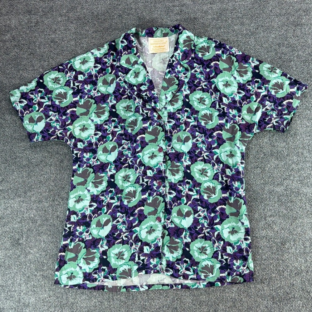 VTG Country Sophisticates by Pendleton Women Purple Teal Floral Hawaiian Shirt 6